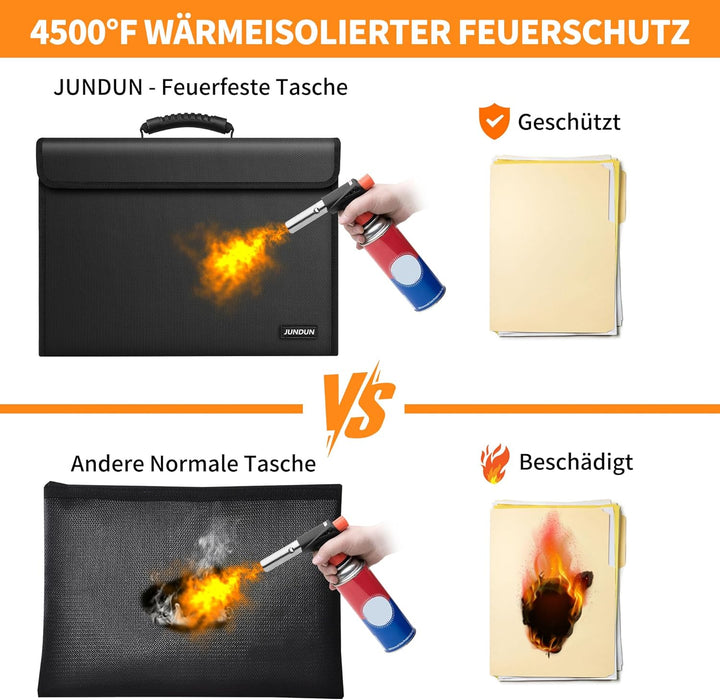 JUNDUN Feuerfeste dokumentenbox mit Schloss(43x30x12,7cm,4500°F), 6-lagige Wärmedämmung Feuerfeste D