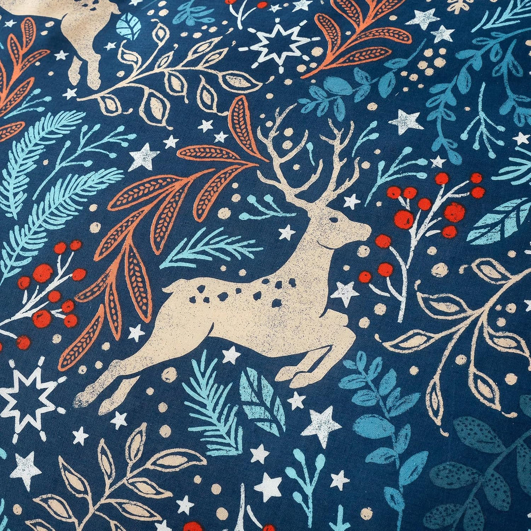Happy Linen Company Bettwäsche - winterliches Design mit Hirsch-Motiven - wendbar - Blau - Bettwäsch