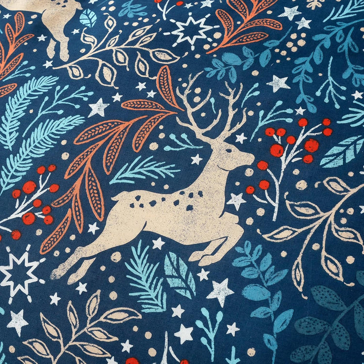 Happy Linen Company Bettwäsche - winterliches Design mit Hirsch-Motiven - wendbar - Blau - Bettwäsch