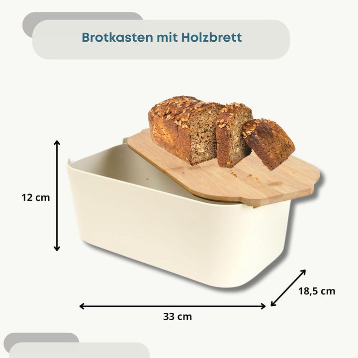 Vilde Brotkasten mit Bambusdeckel - Hochwertige Brotbox Cremefarben 33x18,5x12cm - Brotaufbewahrung