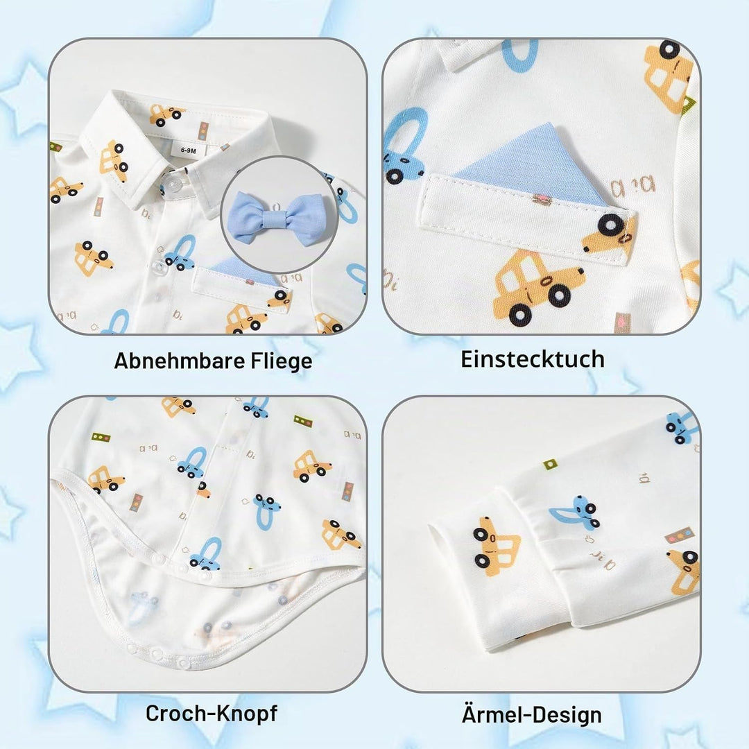 Volunboy Baby Jungen Anzug Set Bekleidung Hemd mit Fliege + Hosenträger Hosen Strampler Anzug 3-6 Mo