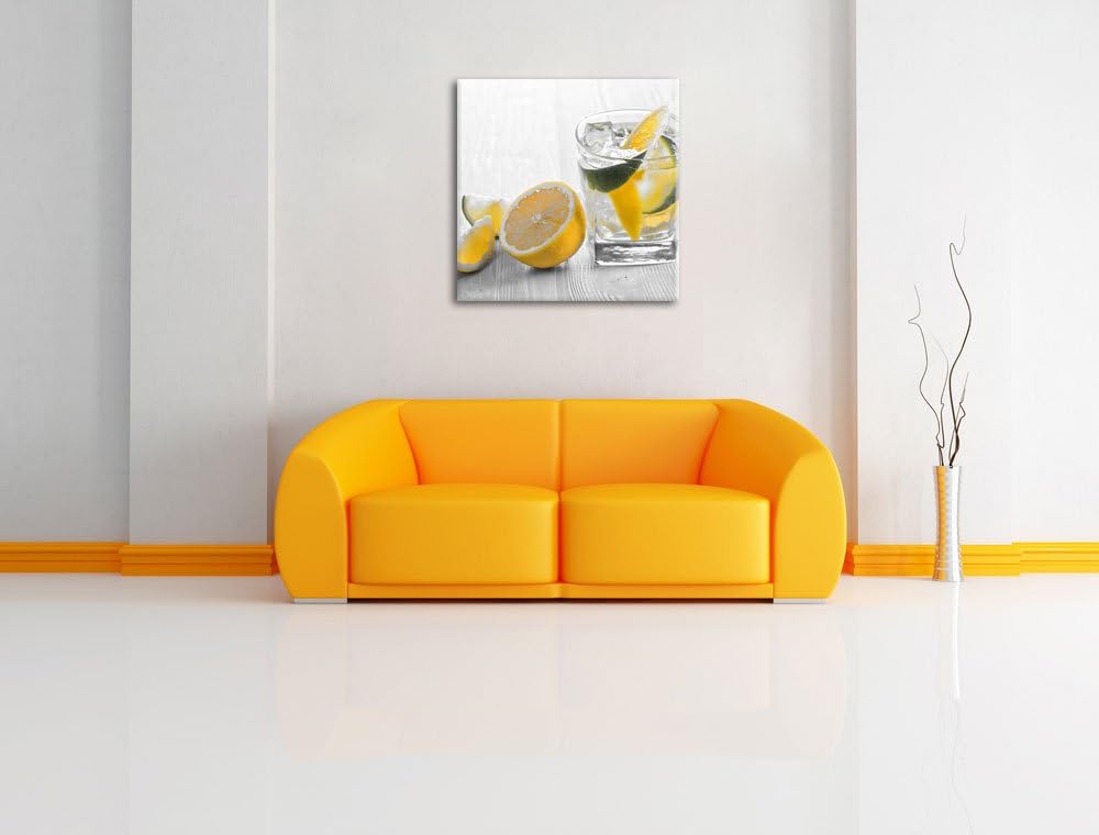 Pixxprint Gin Tonic Shot mit Zitronen Schwarz/Weiss, Format: 70x70 auf Leinwand, 70x70