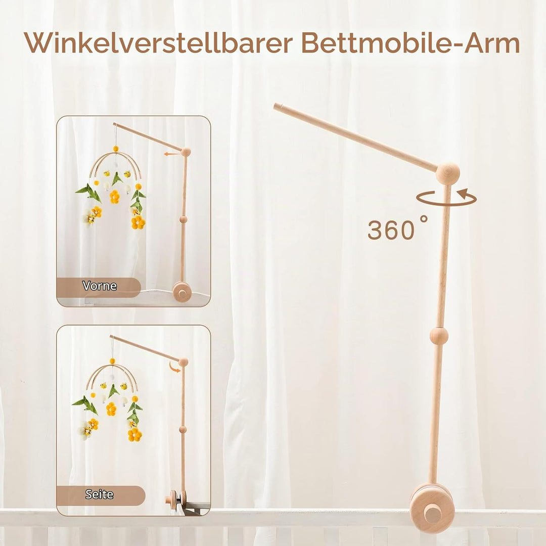 Holz Mobile Halterung für Wickeltisch und Babybett - Dekoration für Babyzimmer mit Aufhängung und Wi