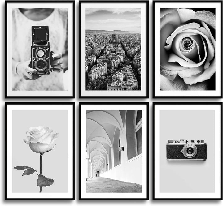 MONOKO® Wandbilder Wohnzimmer Modern | Schwarz Weiss Bilder Schlafzimmer | Poster Set 6x A3 ohne Rah