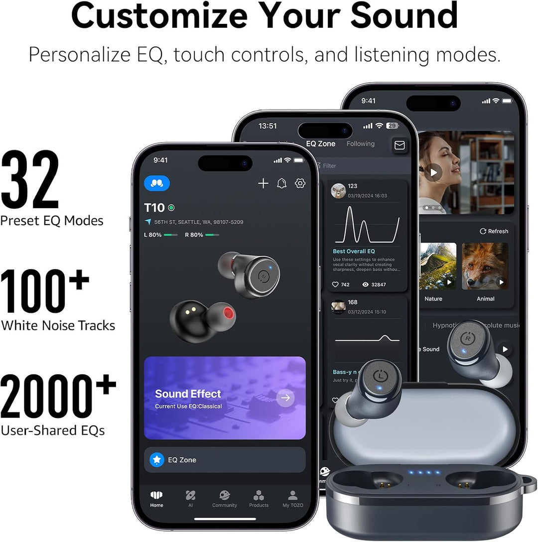 TOZO T10 Kopfhörer Kabellos Bluetooth In Ear mit Ladecase 55 Std. IPX8 | ENC für klare Anrufe und Kl