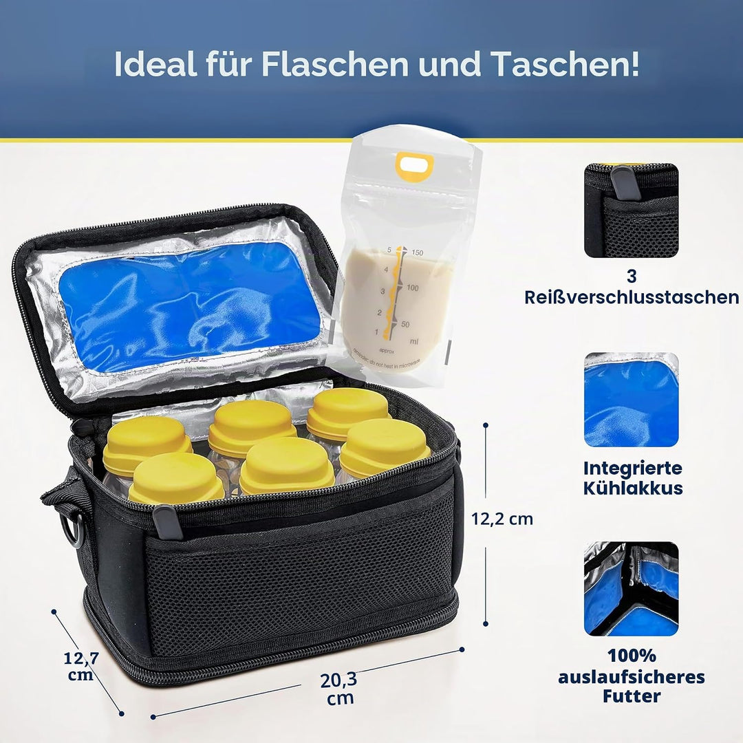 ENCASED Isoliertasche für Muttermilch – Passend für 6 Medela Express Flaschen, Kühltasche mit integr
