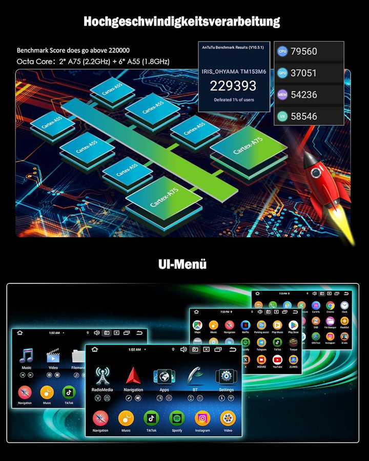Erisin 7 Zoll 8-Kern 4GB RAM+64GB ROM Android 14 GPS Autoradio mit Navigation für FIAT 500L 2012-201