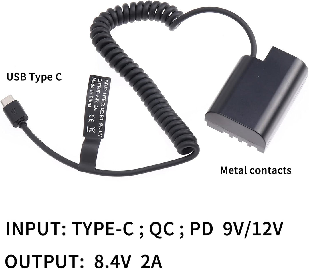 FOTGA USB-C Typ-C auf Decodierte DMW-BLF19 Dummy Akku DMW-DCC12 Koppler Netzteil Federkabel für Pana