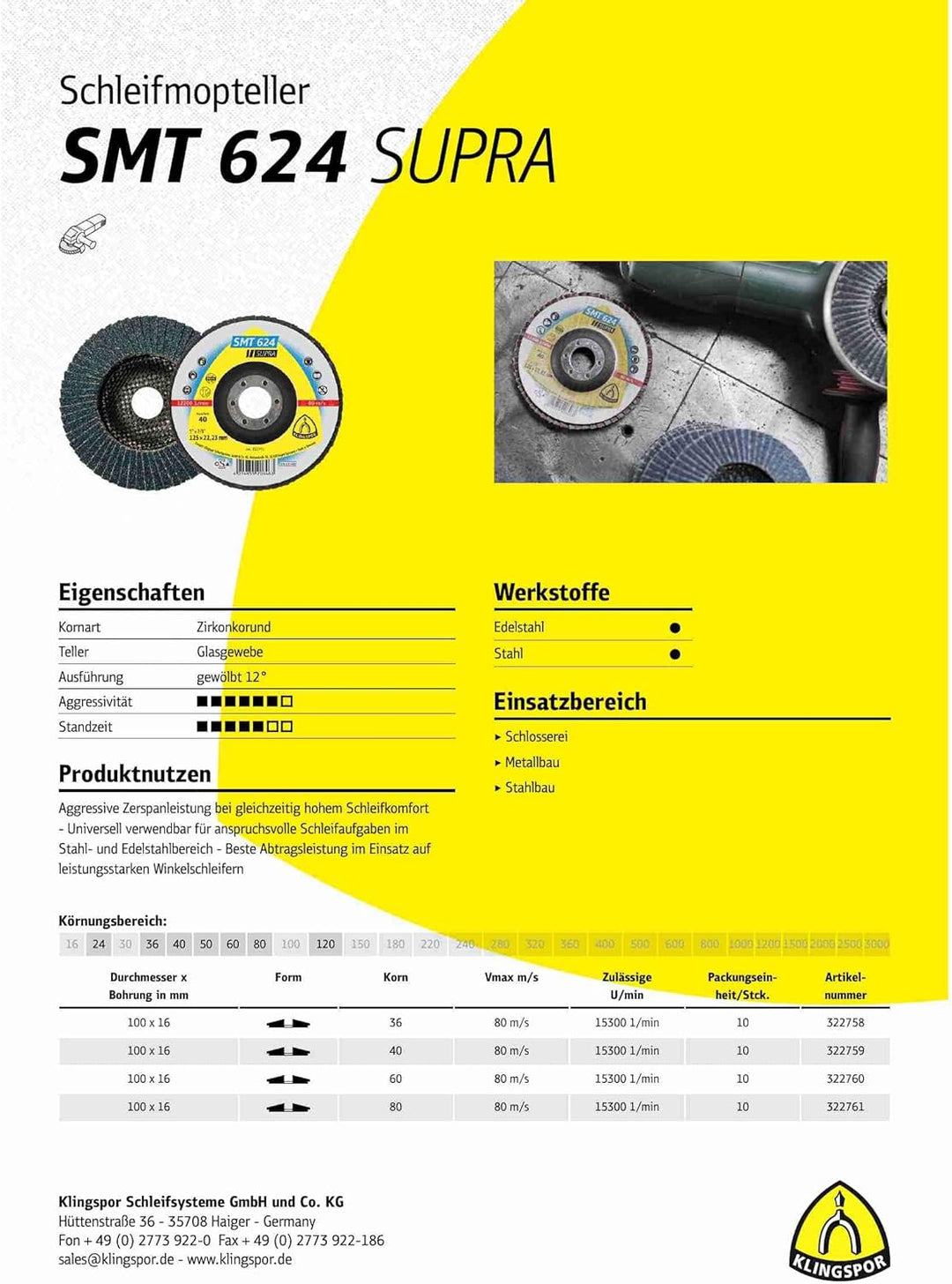 Klingspor 322775 SMT 624 SUPRA, Schleifmop Scheibe SUPRA, Verpackungseinheit 10, 125X22,23, 60, 10