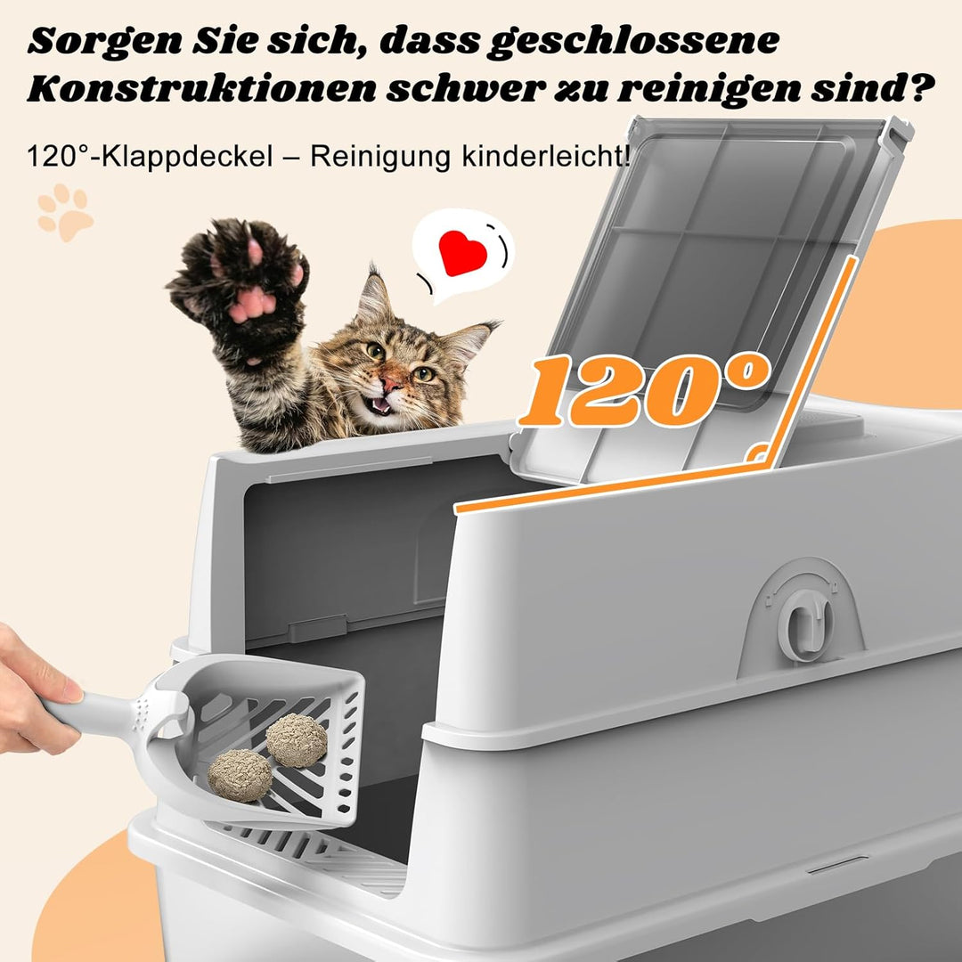 FURTIME Katzenklo Edelstahl, Katzentoilette Edelstahl mit Deckel Grosse XL, Geschlossene Metall Katz