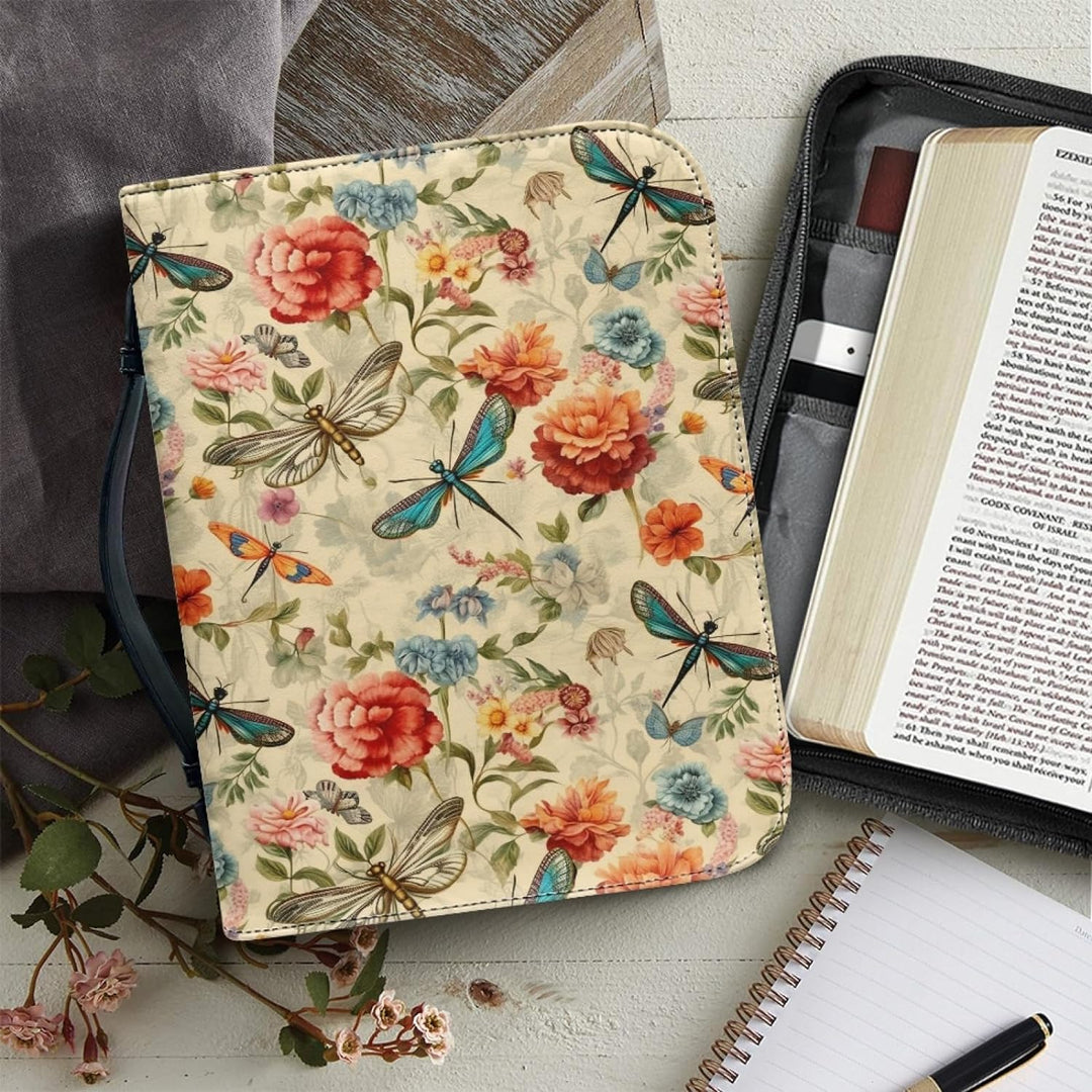 Kuiaobaty Vintage Bibel-Einband mit Libellen-Blumenmuster, Tagebuch-Organizer für Bibel, Landhaus-Dr