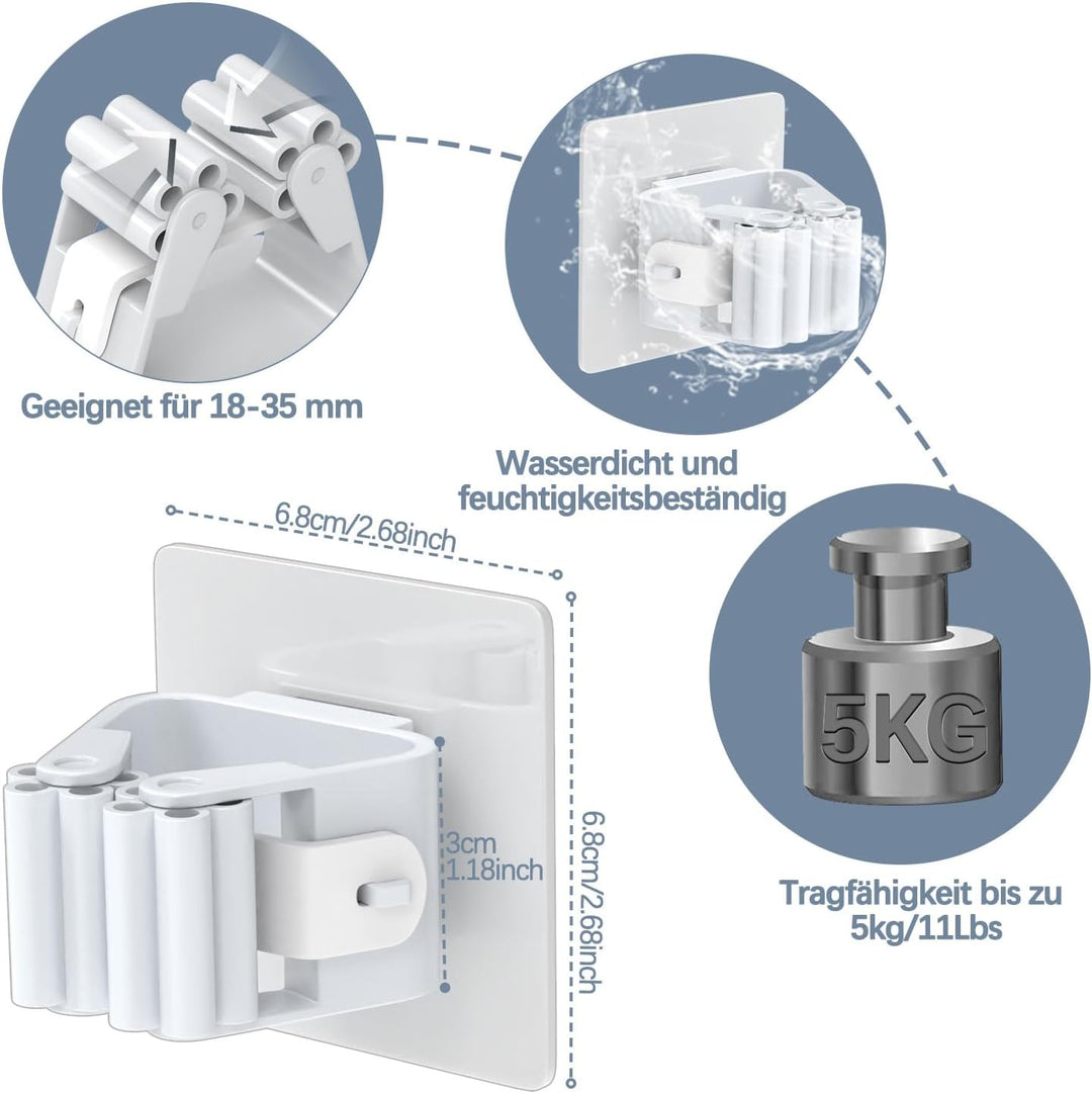 3-H Besenhalterung Wand Selbstklebend, Wandhalterung Besen ohne Bohren, Gerätehalter 24 Stück Set, B