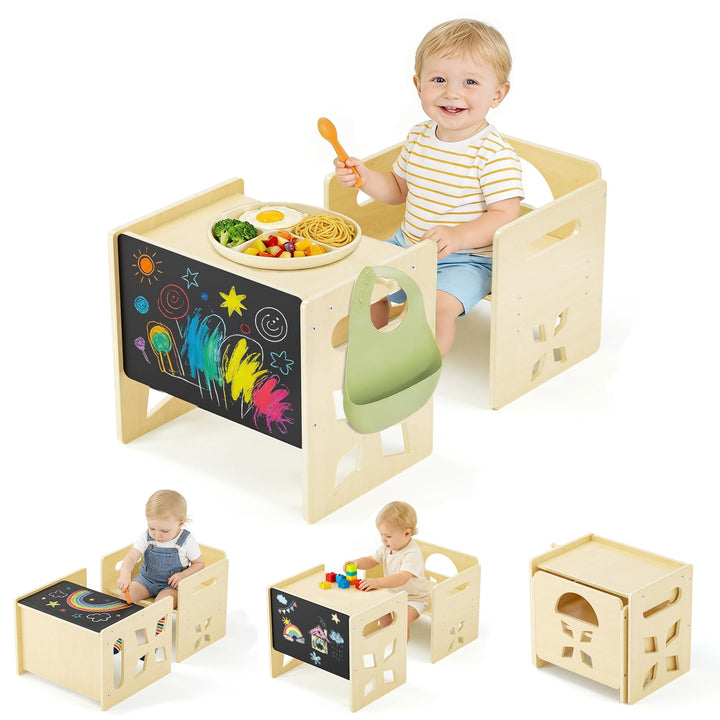 Montessori Tisch Stuhl Set für Kinder-Kindertisch mit Blackboard- Konvertierbar Kleinkindertischset