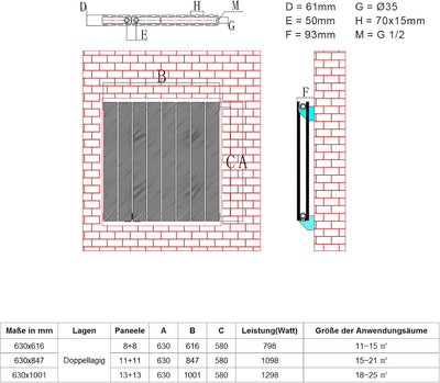 ELEGANT Design Heizkörper 630x616mm Doppellagig Badezimmer/Wohnraum Seitenanschluss Antrazit Flachhe