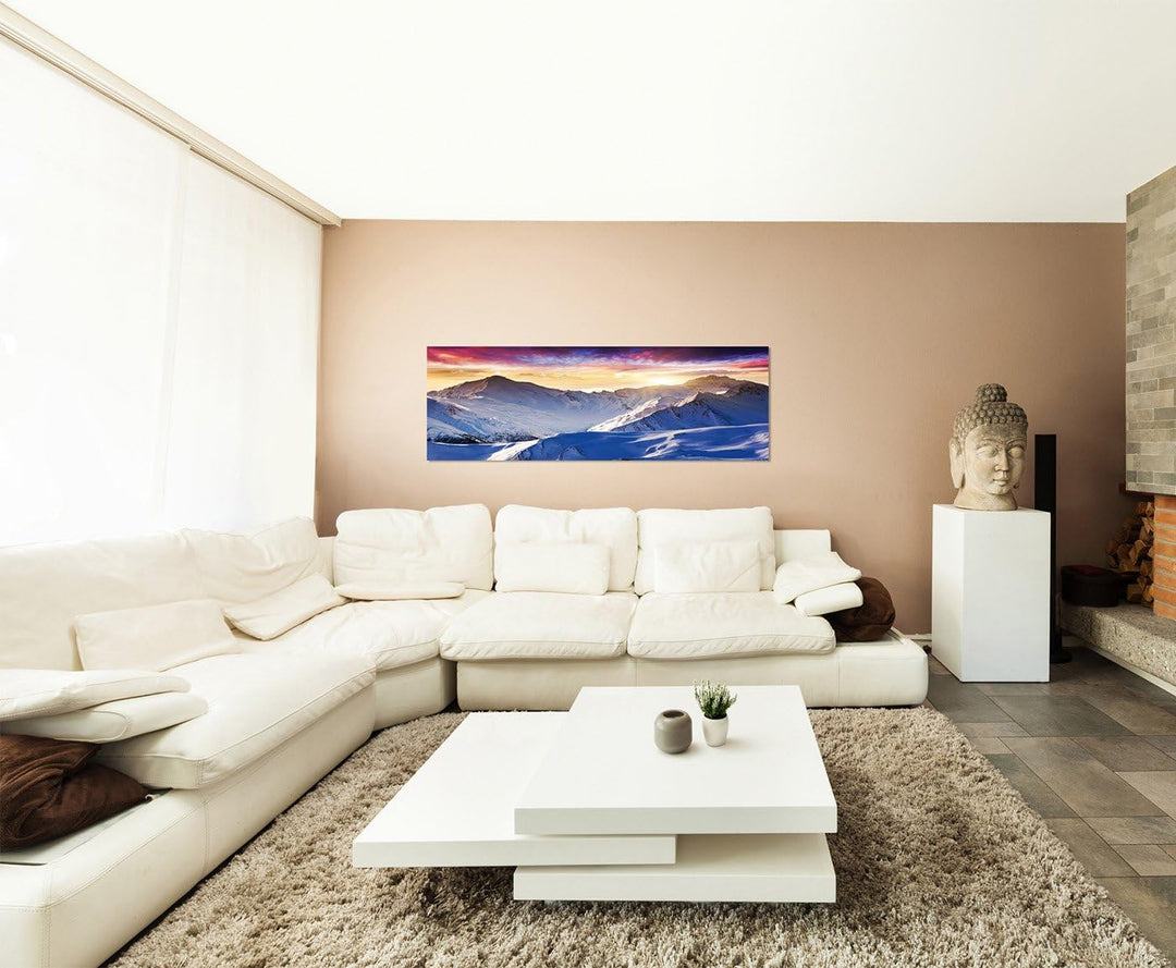 Paul Sinus Art Panoramabild auf Leinwand und Keilrahmen 150x50cm Österreich Gebirge Berggipfel Schne
