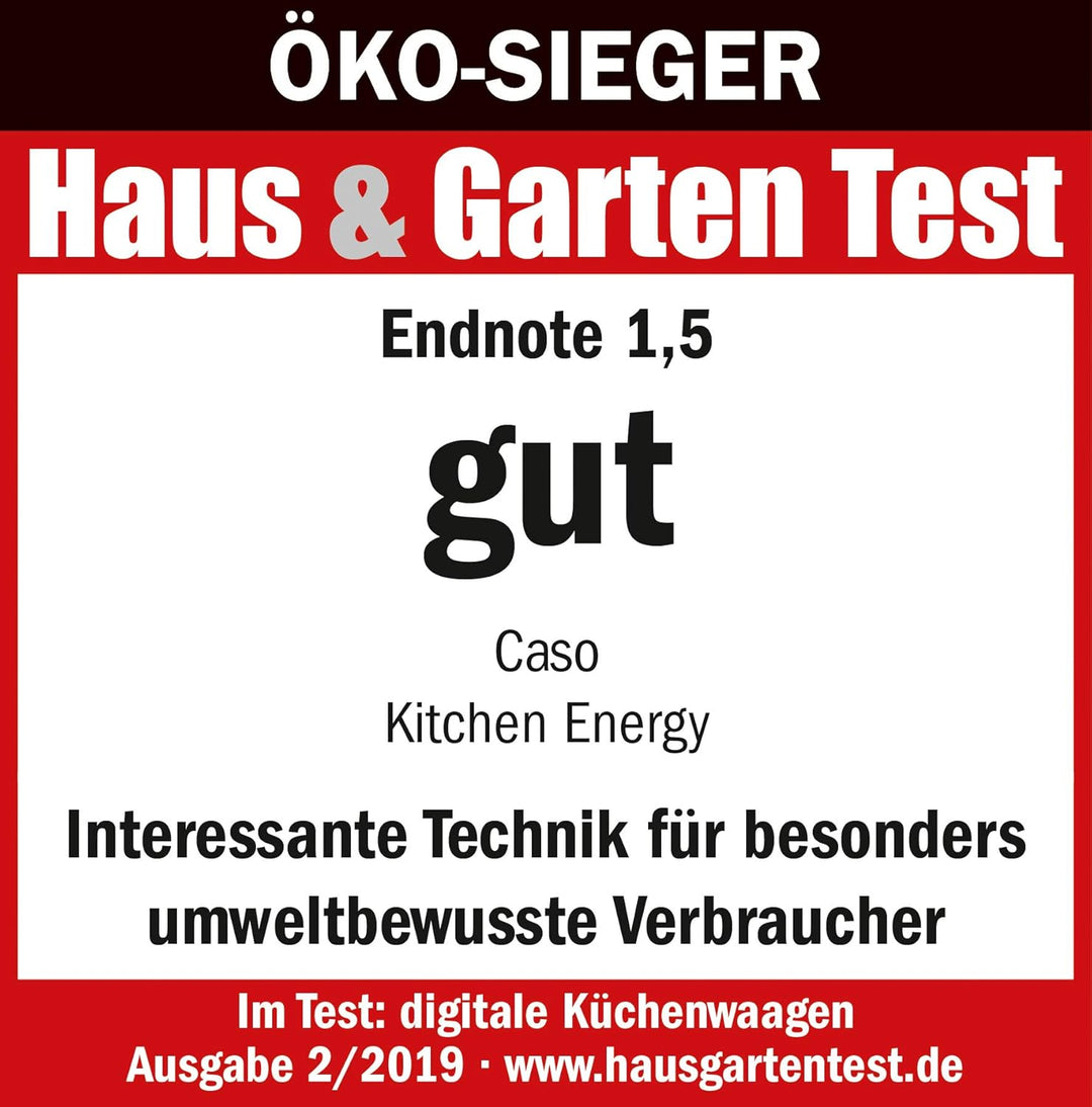 CASO Kitchen Energy Design Küchenwaage, Testsieger Haus & Garten Test, batterielose Nutzung durch ki
