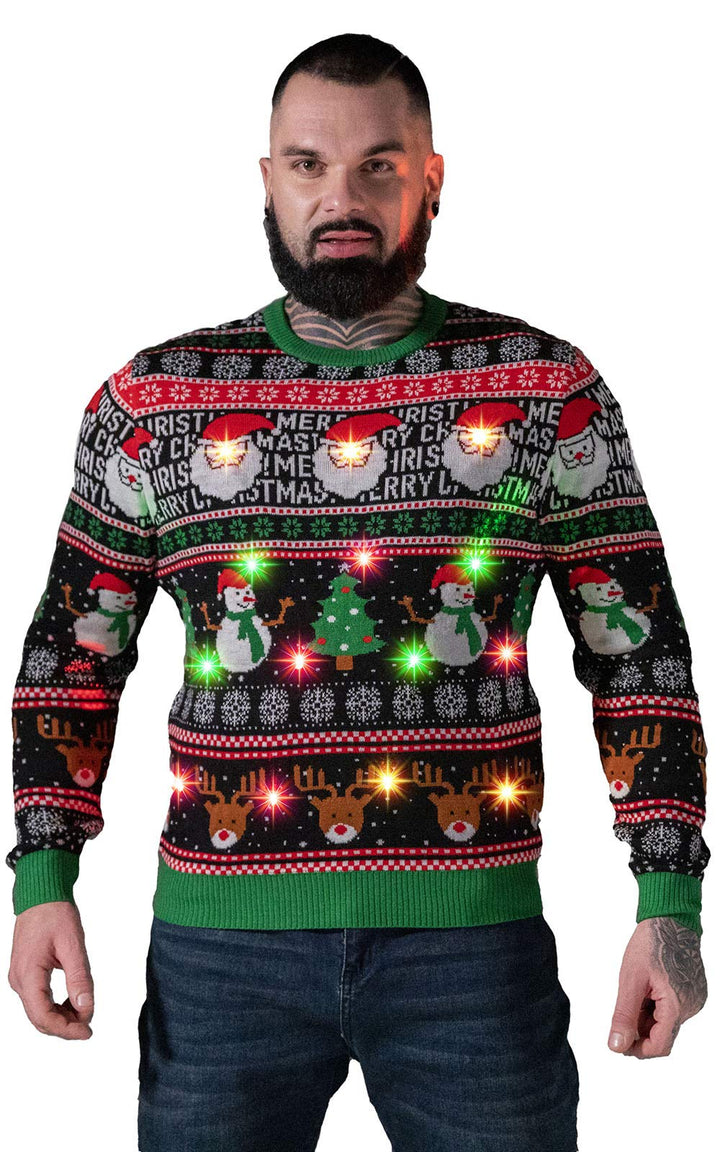 U LOOK UGLY TODAY Unisex Herren Damen Weihnachtspullover LED Licht Lustig Sweater Pulli Hässlich Xma