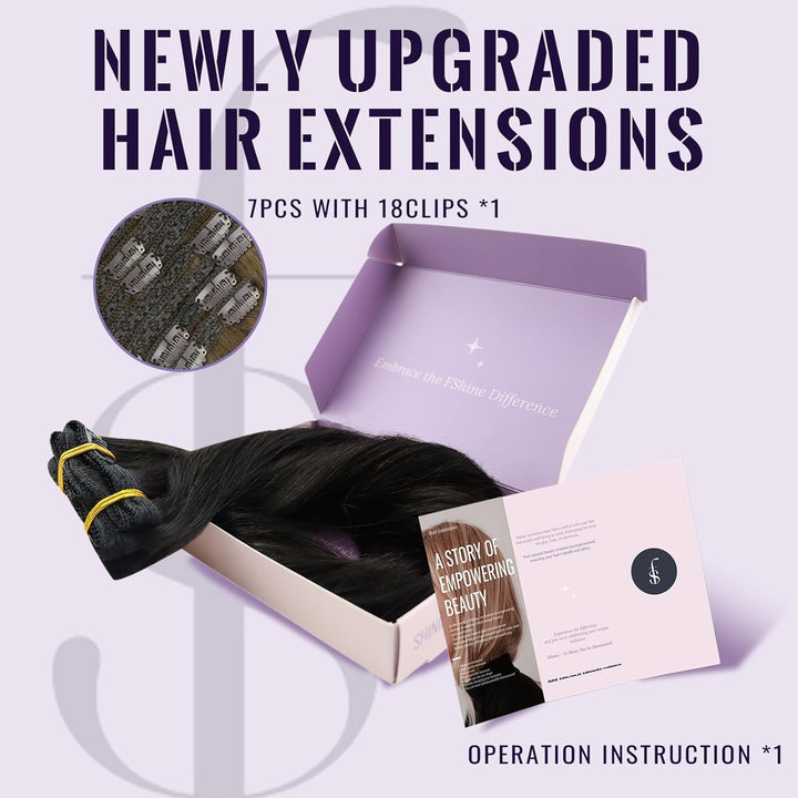 Fshine Clip in Extensions Echthaar Schwarz 60cm 120 Gramm Human Straight Haar Doppelt Weft Extension