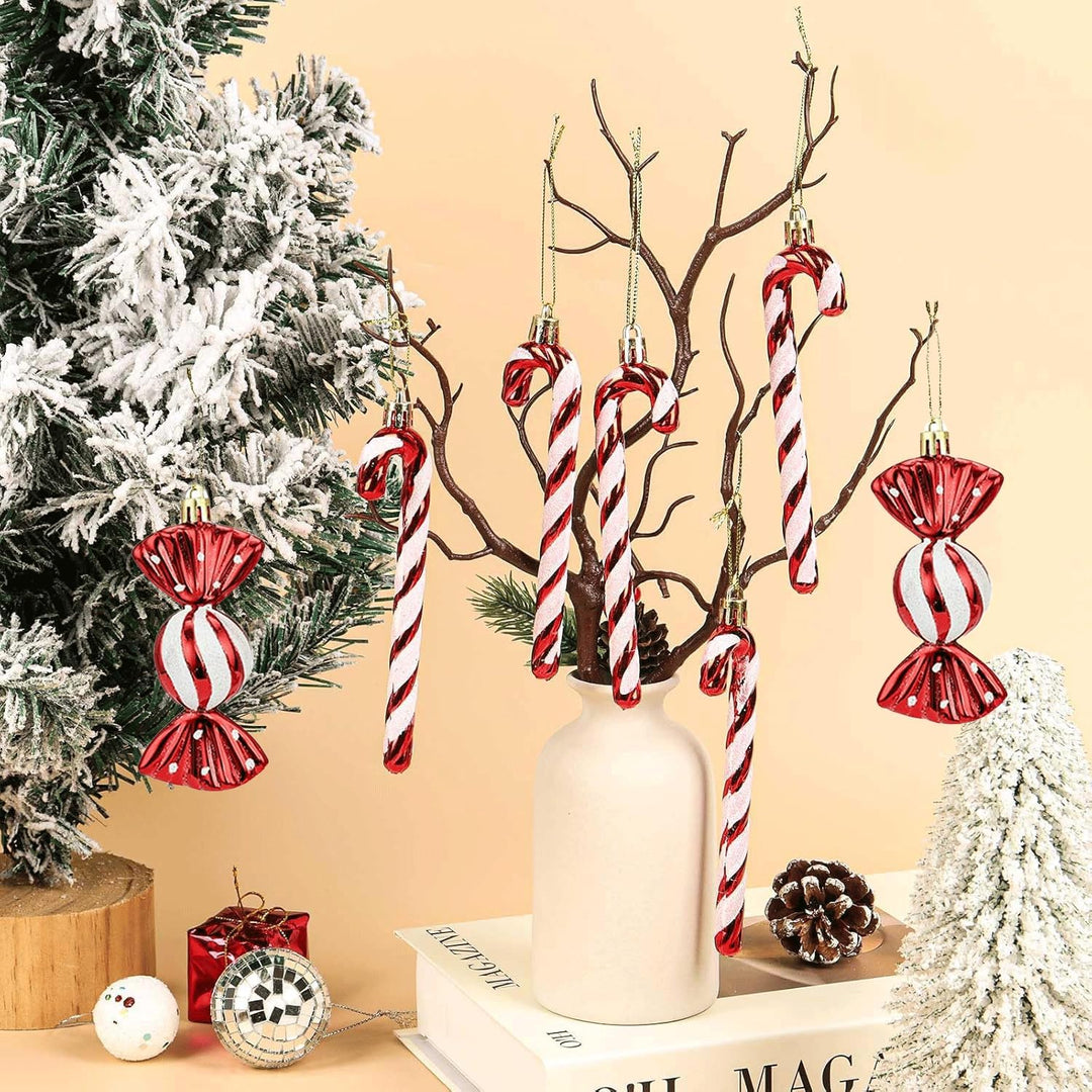 18 Stück Zuckerstangen Weihnachten Deko Weihnachtsbaum Anhänger Zuckerstangen Deko Glitzer Christbau
