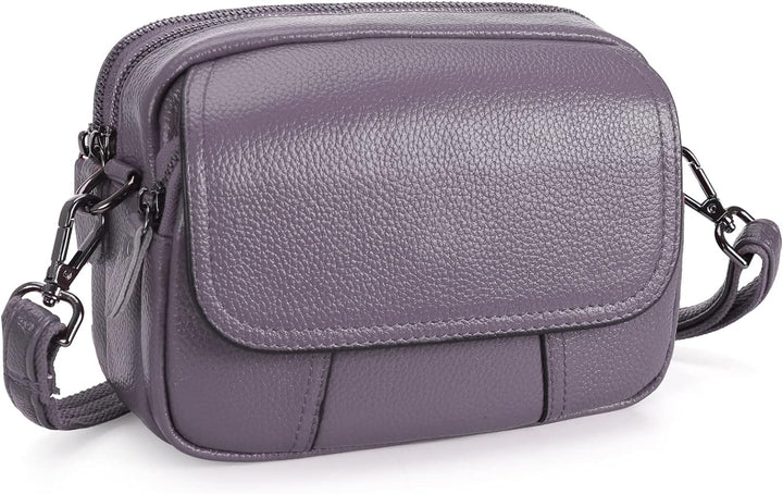 HAWEE Damen Handy Umhängetasche Echtes Leder Crossbody Schultertasche mit 3 Reissverschlüsse Kleine