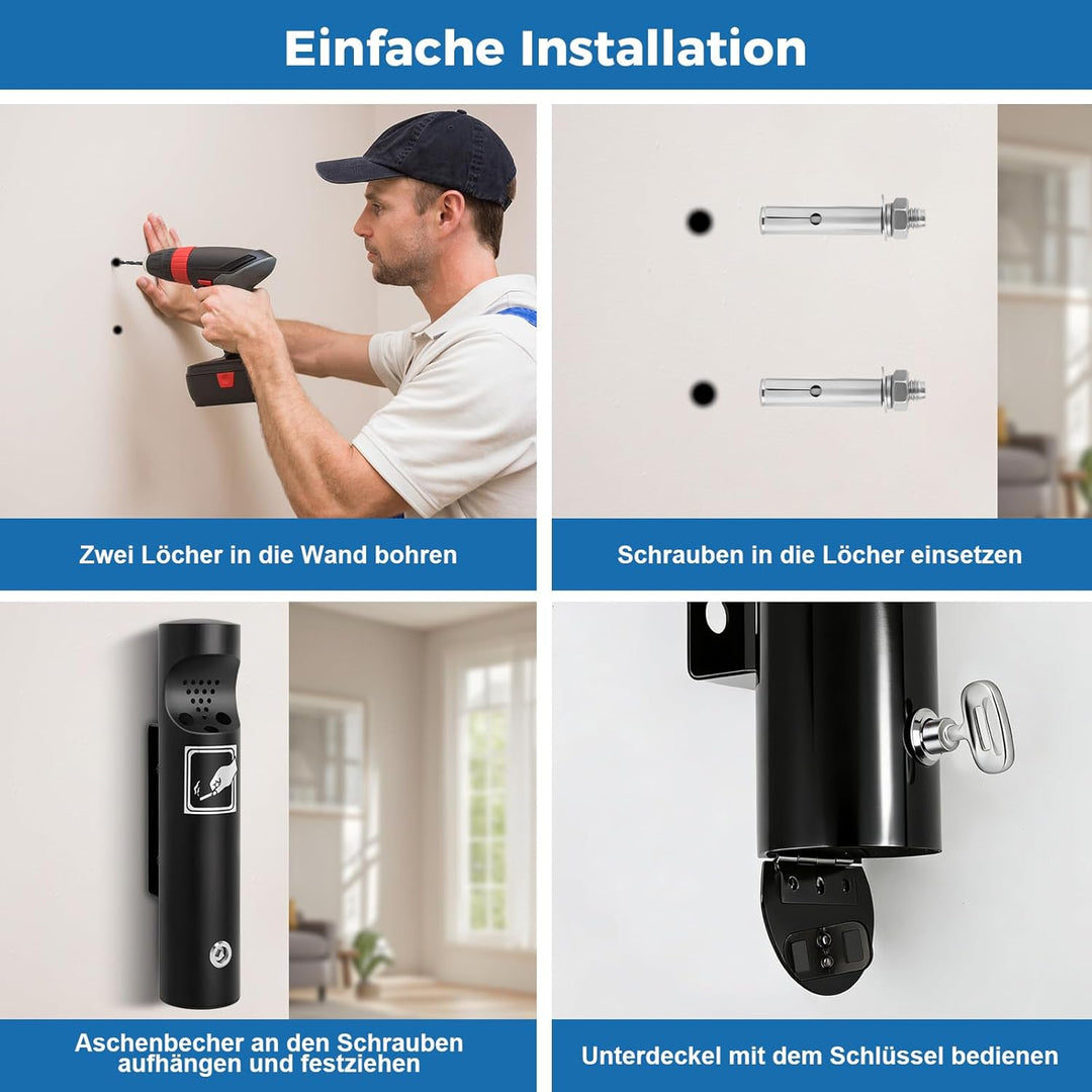 Mülleimer Wandmontage aus Edelstahl, Vertikaler Wandmülleimer für Draussen, Tubular öffentliche Abfa