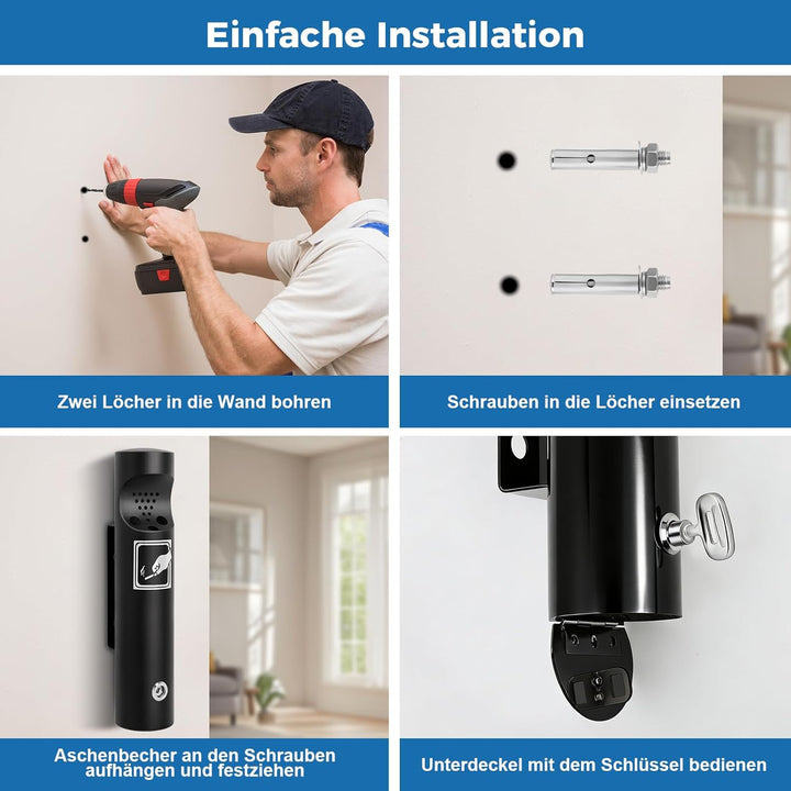 Mülleimer Wandmontage aus Edelstahl, Vertikaler Wandmülleimer für Draussen, Tubular öffentliche Abfa