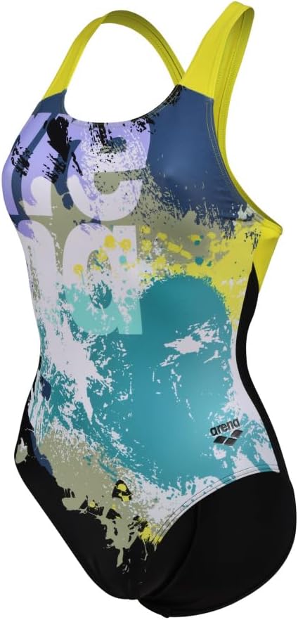 ARENA Damen Women's Waves Breaking Swimsuit V Back One Piece Swimsuit (1er Pack) 34 Black Multi-blac