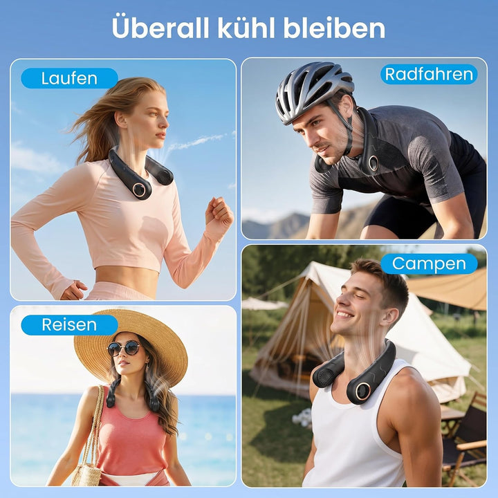 YAZEKY Tragbarer USB Nackenventilator Leise - 360° Kühlung Hals Ventilator mit LCD Display, 3 Geschw