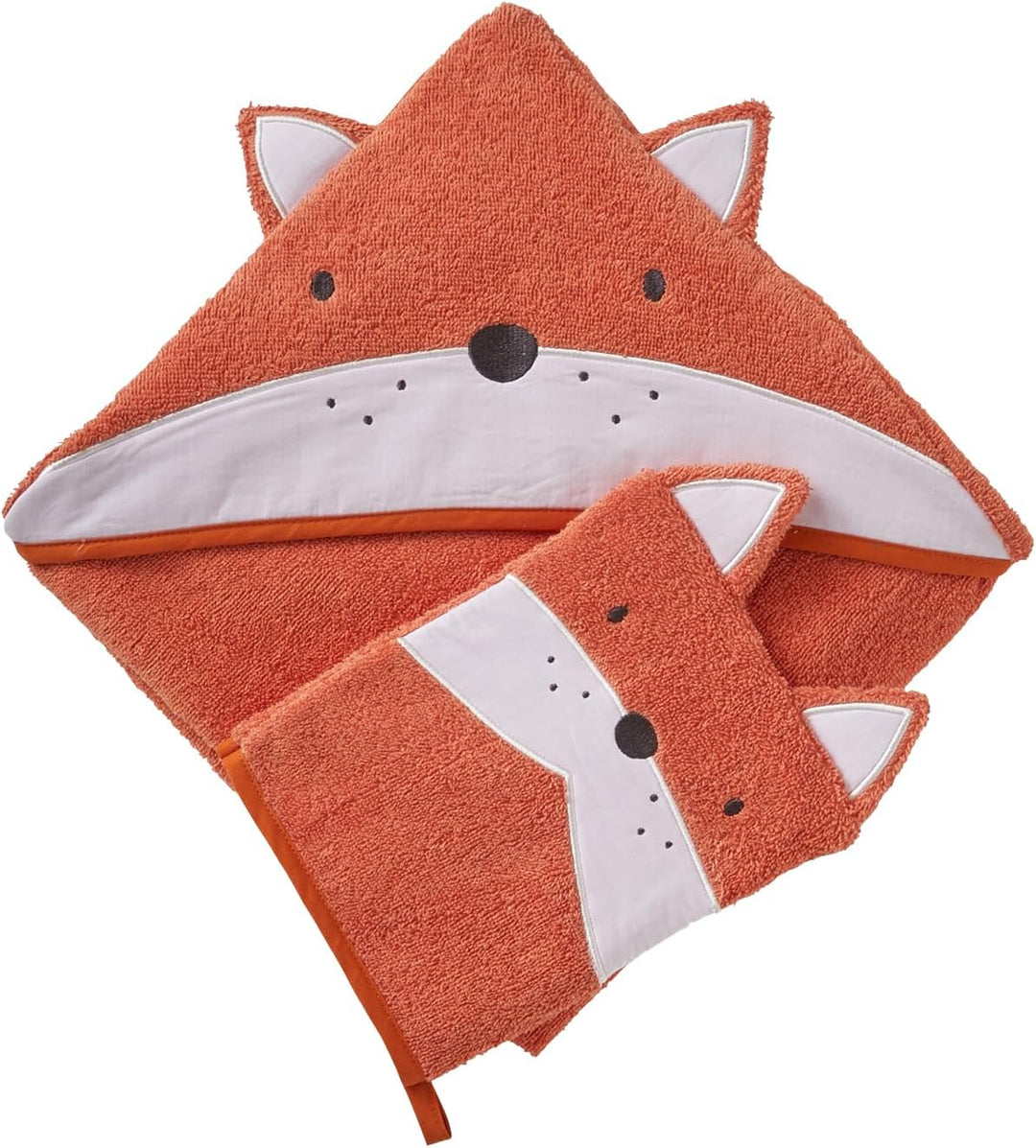 Vertbaudet Set aus Badetuch und Waschhandschuh,Fuchs orange/Fuchs 100X100