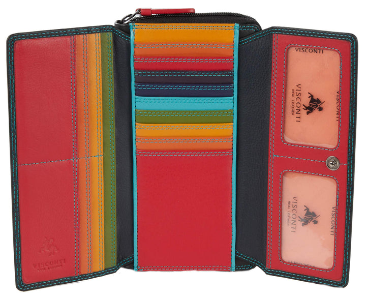 VISCONTI Leder Damen Geldbörse Rainbow Mehrfarbig XL Purse (RB78) (Black Multi (schwarz)), Black Mul