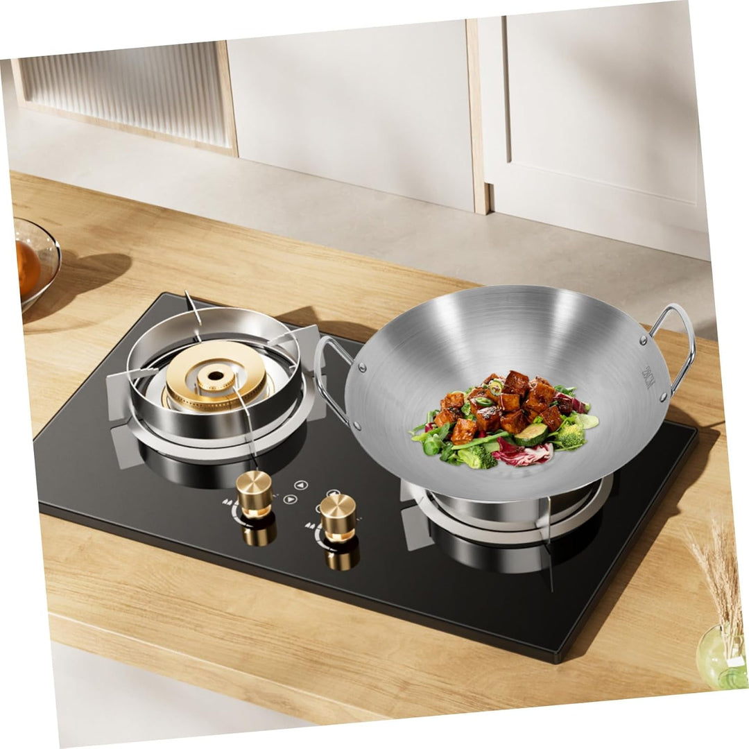 NUOBESTY 28 cm Doppelgriff-Wok-Edelstahl-Wok-Bratpfanne Mit Grosser Kapazität Bratpfanne Rundboden-W