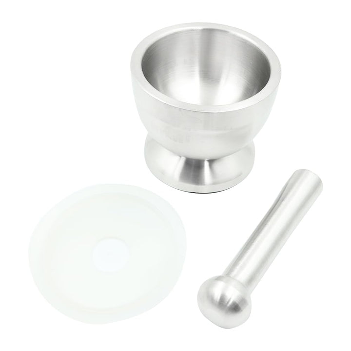Sarini Mörser und Stössel aus Edelstahl,lebensmittelecht,Stössel und Mörser aus Edelstahl,runder Mah