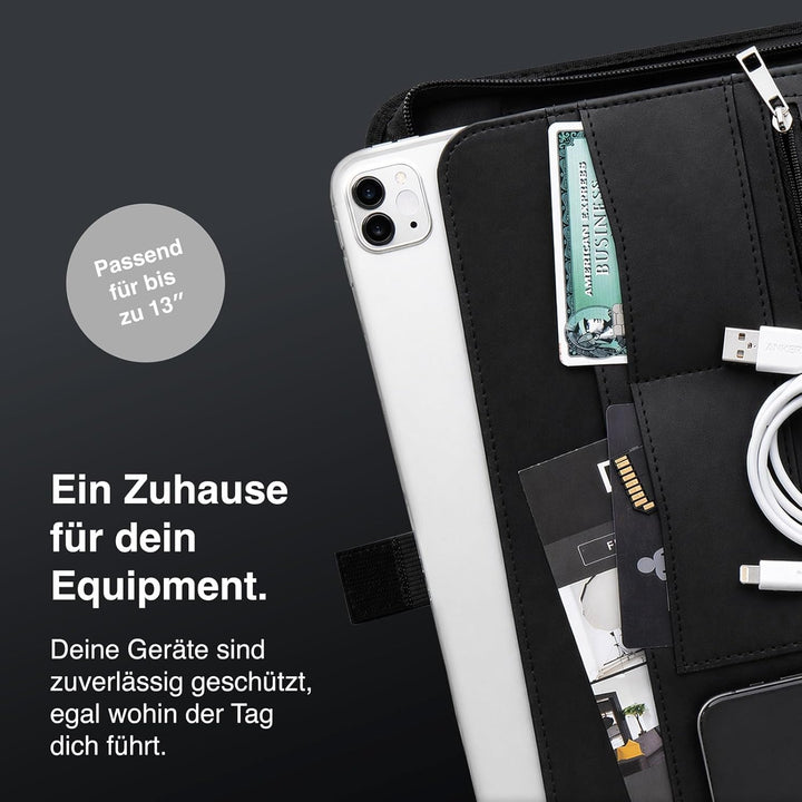 Vebon® Schreibmappe A4 gross Rom I Doppel Reissverschluss + Klemmbrett I Konferenzmappe + Laptoptasc