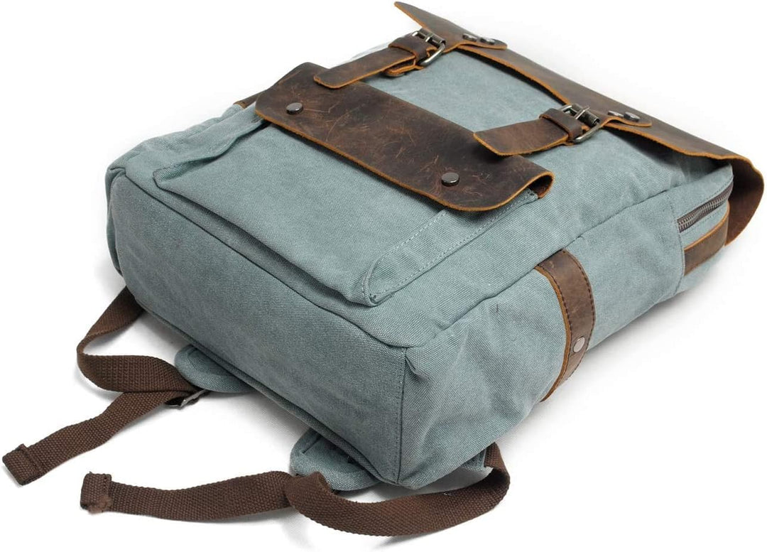 Eysee Daypack Herren Rucksack Canvas mit Leder- Vintage Rucksack Laptoprucksack für 15 Zoll Laptop U