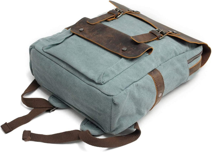 Eysee Daypack Herren Rucksack Canvas mit Leder- Vintage Rucksack Laptoprucksack für 15 Zoll Laptop U