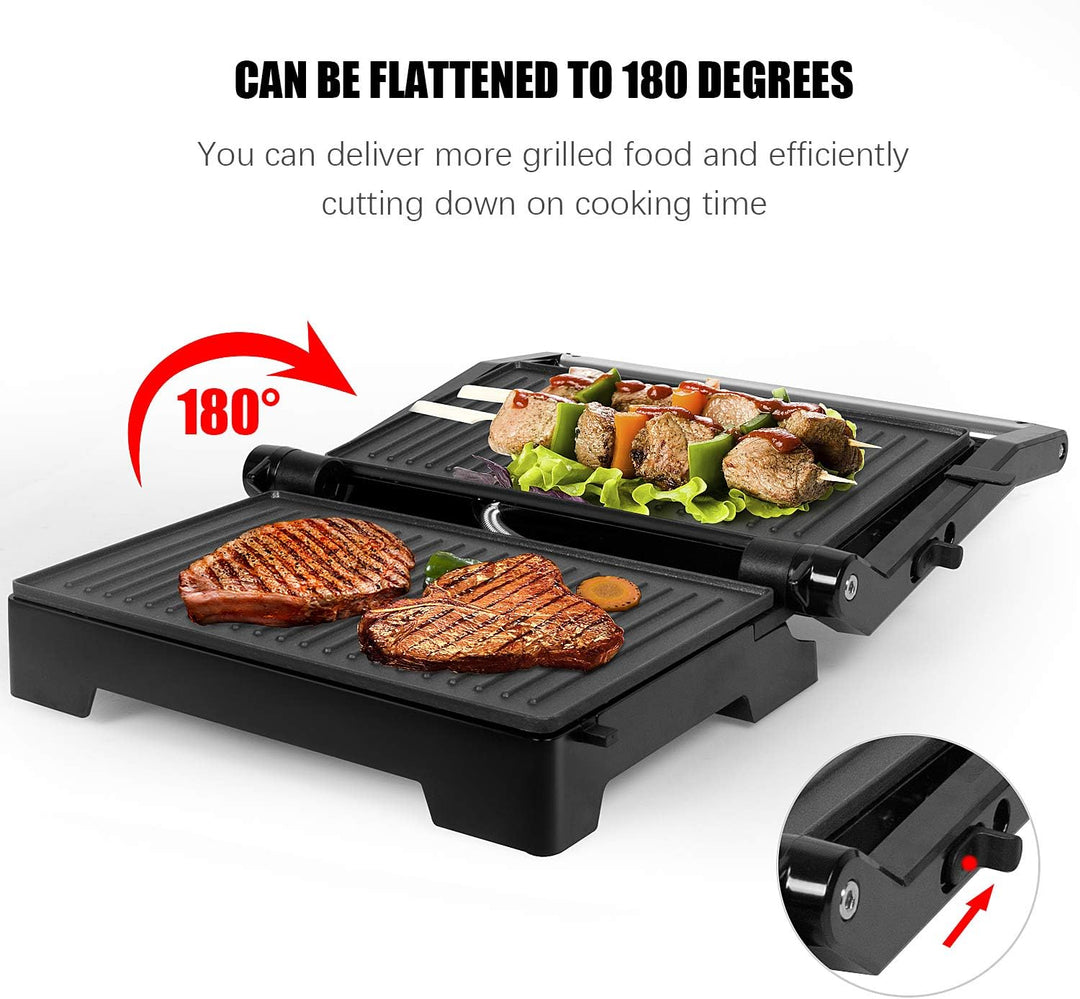 Gotoll Sandwichmaker Kontaktgrill 900W, Panini Maker, Sandwich Grill, geöffneter 180° Tischgrill, An