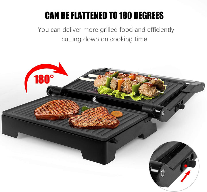 Gotoll Sandwichmaker Kontaktgrill 900W, Panini Maker, Sandwich Grill, geöffneter 180° Tischgrill, An