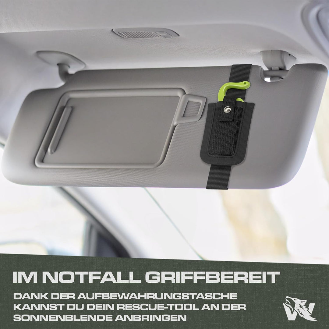 ODENWOLF Rescue Tool aus feinstem D2-Stahl - Handlicher Gurtschneider Notfallhammer Auto mit Leuchtf