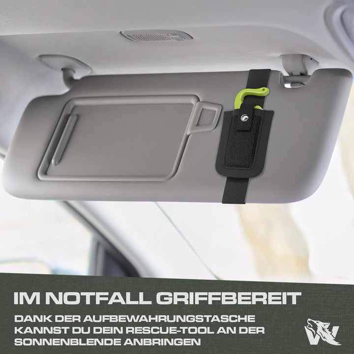 ODENWOLF Rescue Tool aus feinstem D2-Stahl - Handlicher Gurtschneider Notfallhammer Auto mit Leuchtf