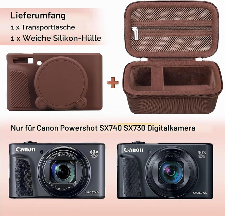 Canboc Case für Canon PowerShot SX740 SX730 HS Digitalkamera, Harte Tragetasche + weiche Silikon Sch