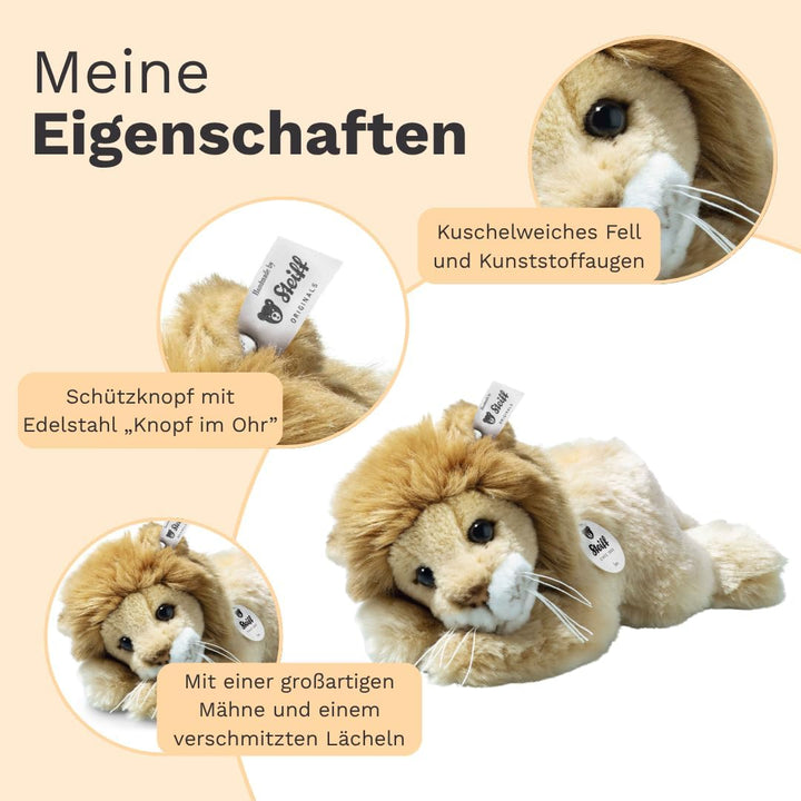 Steiff Leo Löwe - 22 cm - Plüschlöwe liegend - Kuscheltier für Kinder - weich & waschbar - blond (28