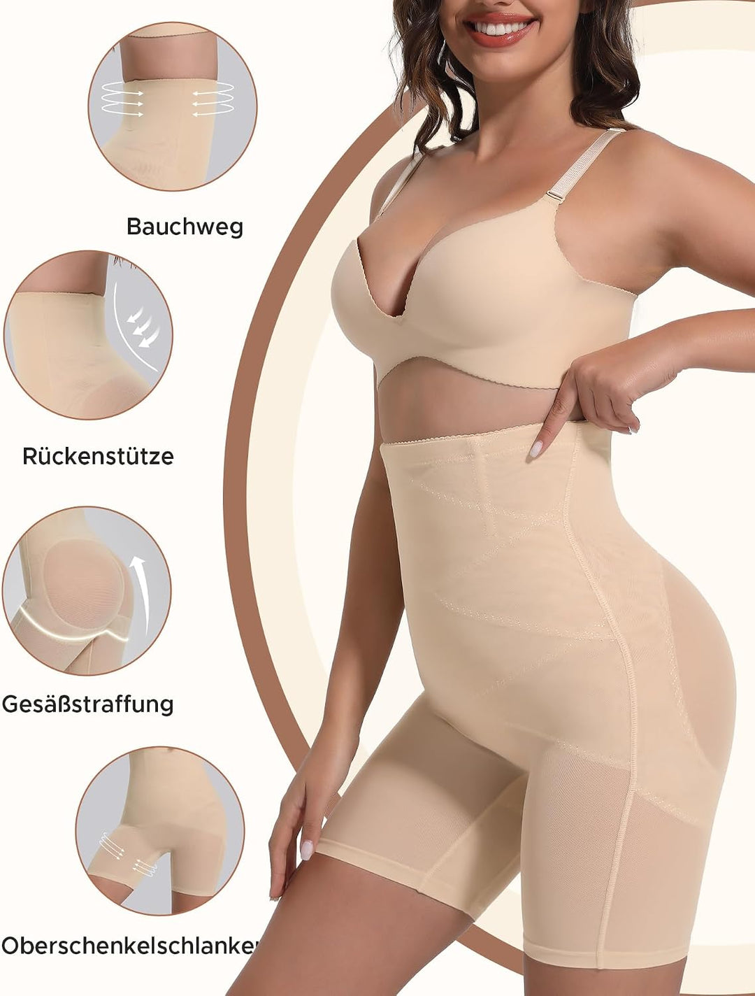 INNERSY Bauchweg Unterhose Damen Miederhose mit Bein Bauch Weg Figurformende Shapewear Hose XL 1 Bei