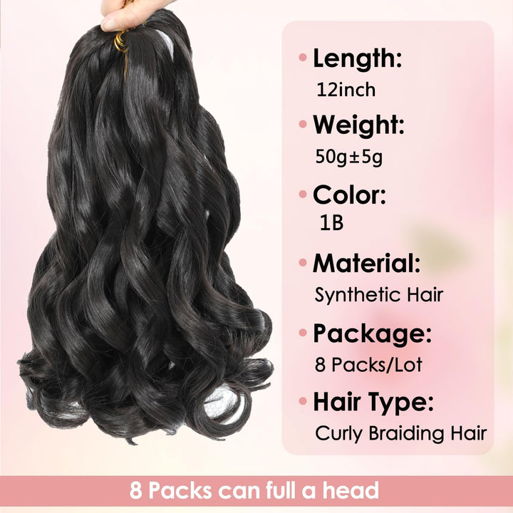 WoWCFyyds 8 Packs French Curl Braiding Hair 12 Inch Loose Wave Spiral Curly Braiding Hair Extensions