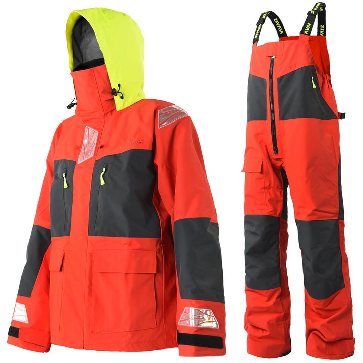 Herren Offshore Segelanzug 3-Lagen Wasserdicht Atmungsaktiv - Profi Segeljacke mit Neon-Kapuze & Ref