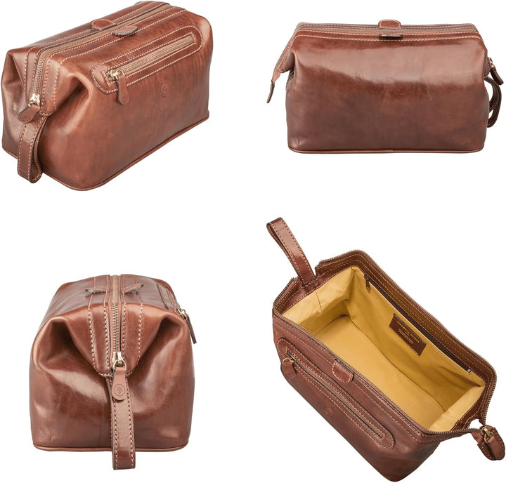 Maxwell-Scott Luxus Leder Kulturtasche (DunoL), Cognac, large Cognac Braun, Cognac Braun