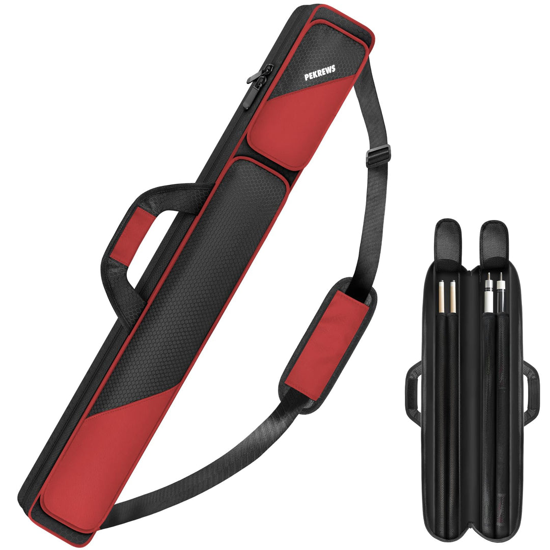 Tasche für Billardqueue 2 x 2 für 2 Queues mit 2 Reissverschlusstaschen für Zubehör, robust, Polyest