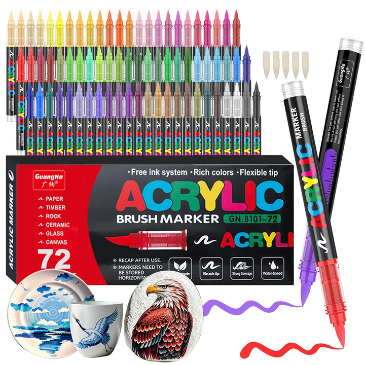 Acrylstifte, 72 Farben Acrylic Paint Marker mit flexibler Pinselspitze, Direktflüssigkeit Acrylic Br