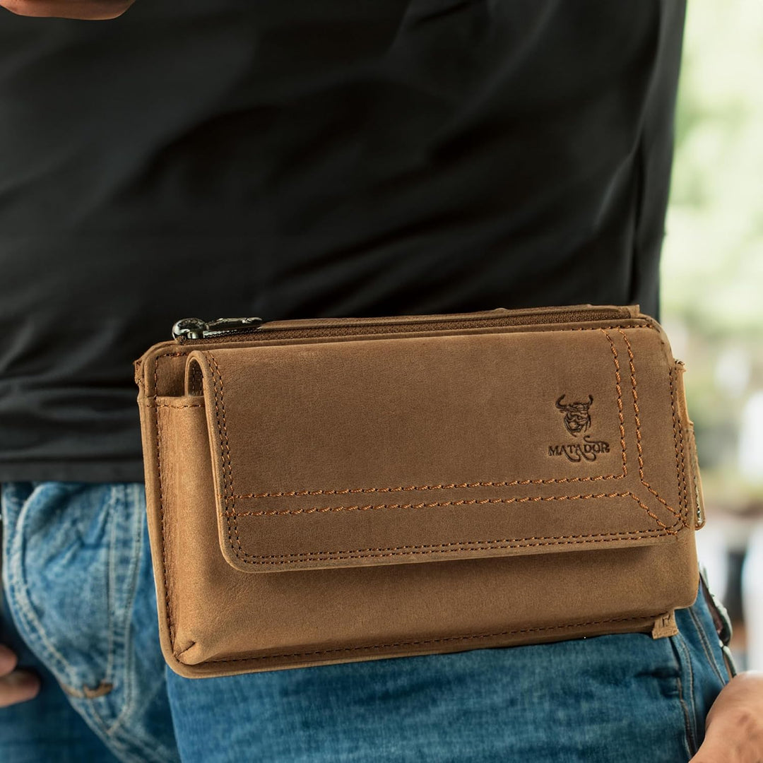 MATADOR Echt Leder Universal Handy-Tasche Holster Gürteltasche Magnetverschluss Quer für Handys bis