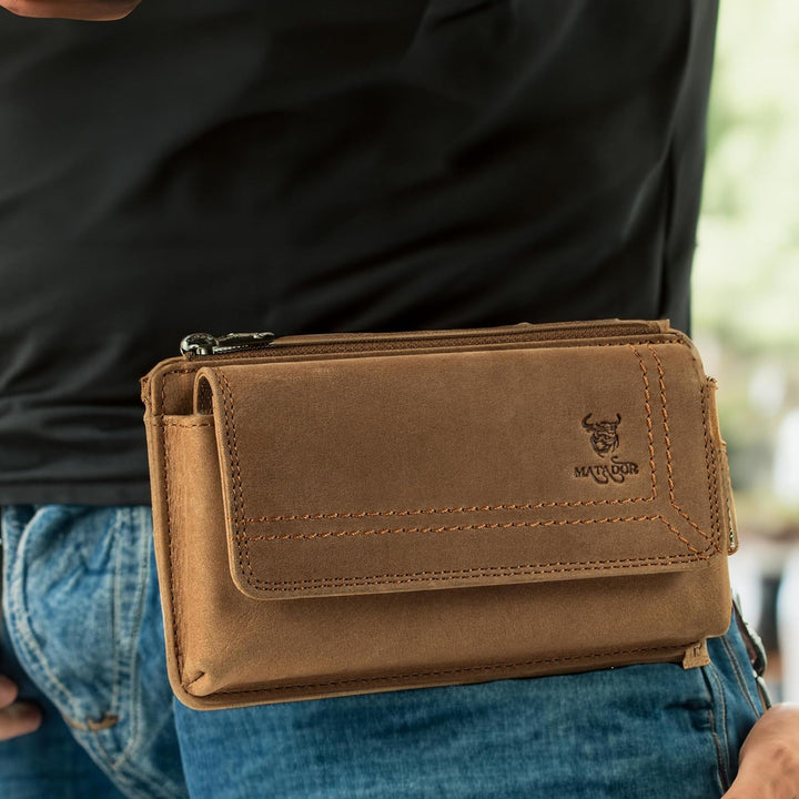 MATADOR Echt Leder Universal Handy-Tasche Holster Gürteltasche Magnetverschluss Quer für Handys bis