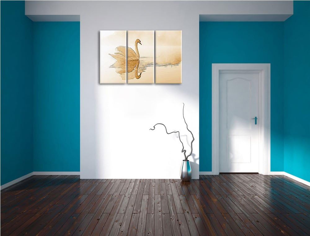 Weisser Schwan im Morgennebel Spezial 3-Teiler Leinwandbild 120x80 Bild auf Leinwand, XXL riesige Bi